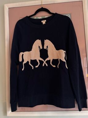 GAP Navy Crewneck Sweater with Beige Horse Motif